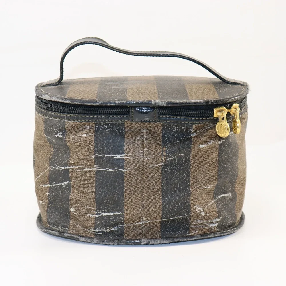Fendi Vanity Case Womens OS Brown Pequin Stripe Vintage Project Bag‎ Luxury